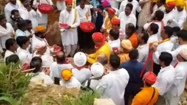 The foundation stone of the world's largest sitting statue of Panchmukhi Balaji